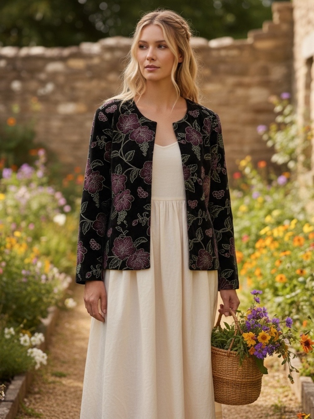 Vintage Velvet Floral Embroidered Jacket size 22W Cottagecore